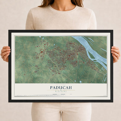 Map of Paducah, Kentucky, 12 x 18 inch print in a black wood frame