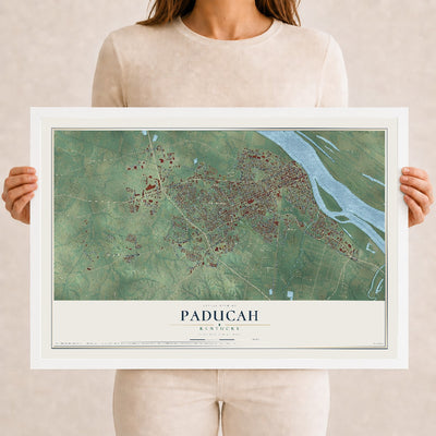 Map of Paducah, Kentucky, 12 x 18 inch print in a white wood frame
