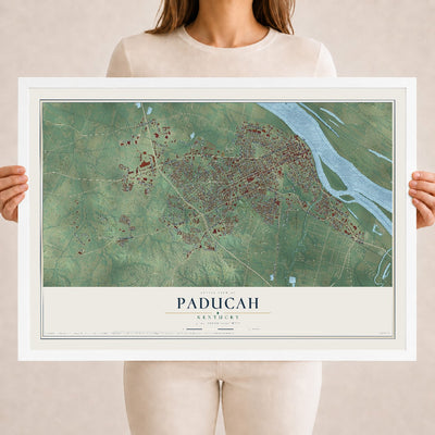 Map of Paducah, Kentucky, 18 x 24 inch print in a white wood frame
