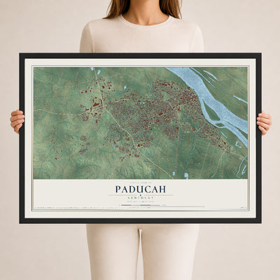 Map of Paducah, Kentucky, 24 x 36 inch print in a black wood frame
