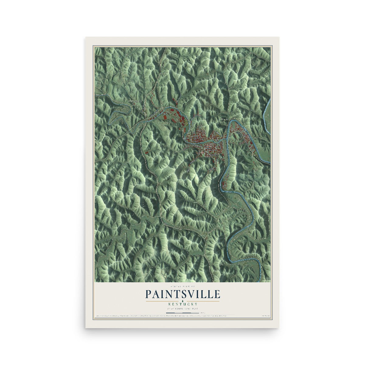 Map of Paintsville, Kentucky, 12 x 18 inch unframed archival matte print