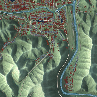 Close-up of the map of Paintsville, Kentucky print showing street and building detail