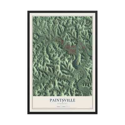 Map of Paintsville, Kentucky, 12 x 18 inch print in a black wood frame