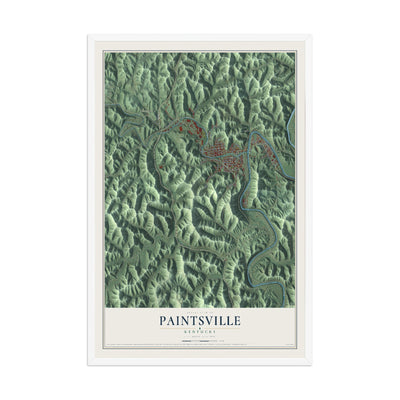 Map of Paintsville, Kentucky, 12 x 18 inch print in a white wood frame