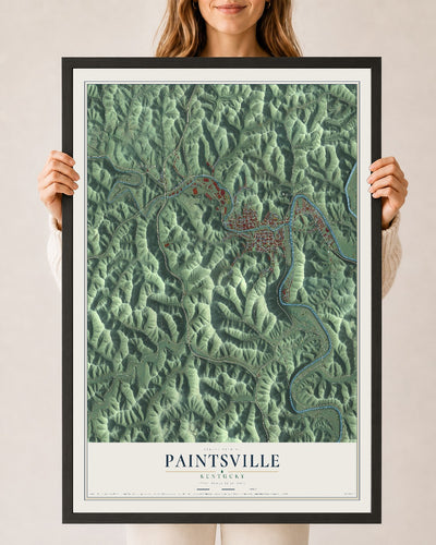 Map of Paintsville, Kentucky, 24 x 36 inch print in a black wood frame
