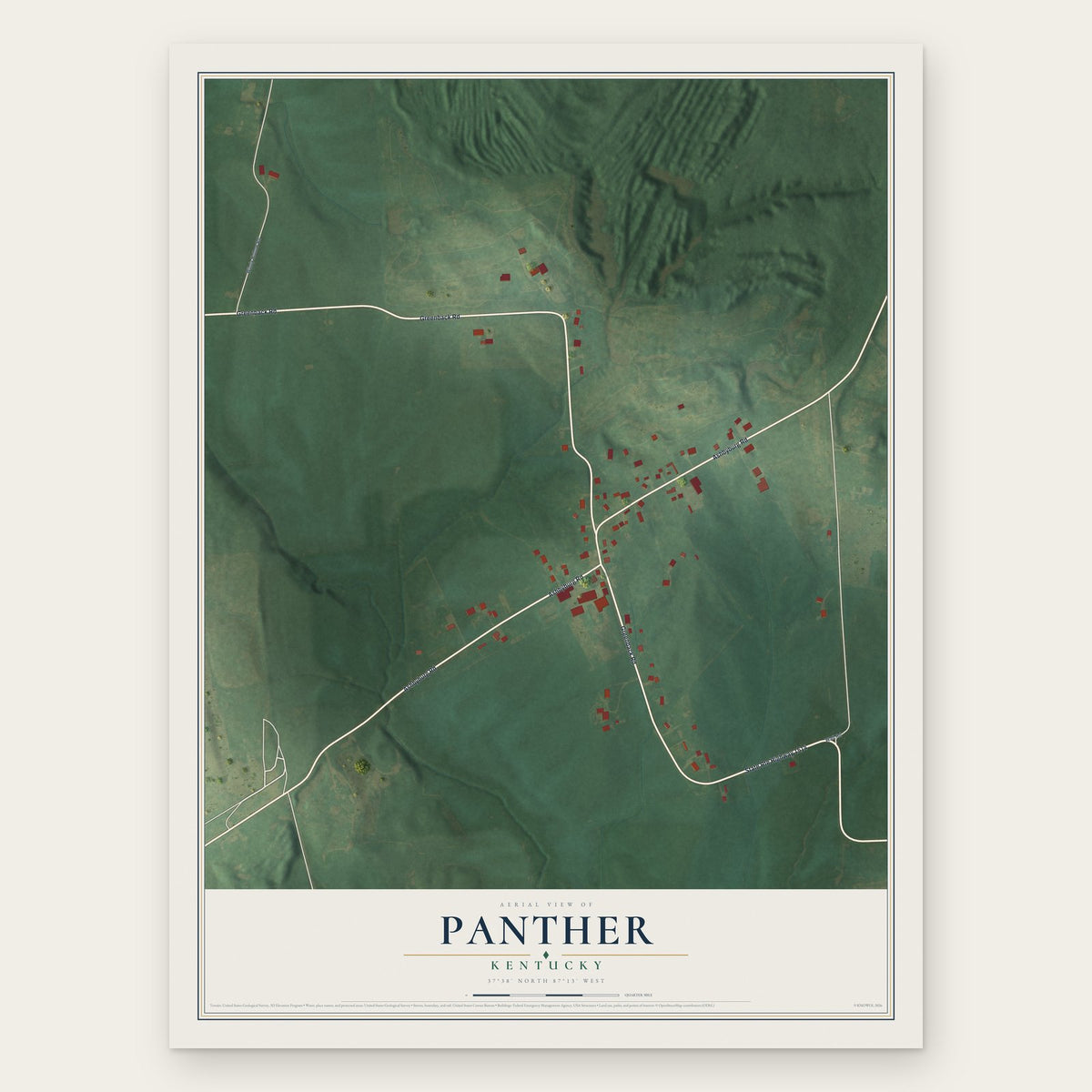Panther, Kentucky map print, the full design