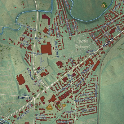 Close-up of the map of Paris, Kentucky print showing street and building detail