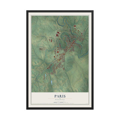 Map of Paris, Kentucky, 12 x 18 inch print in a black wood frame