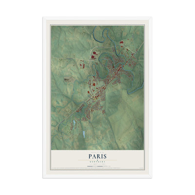 Map of Paris, Kentucky, 12 x 18 inch print in a white wood frame