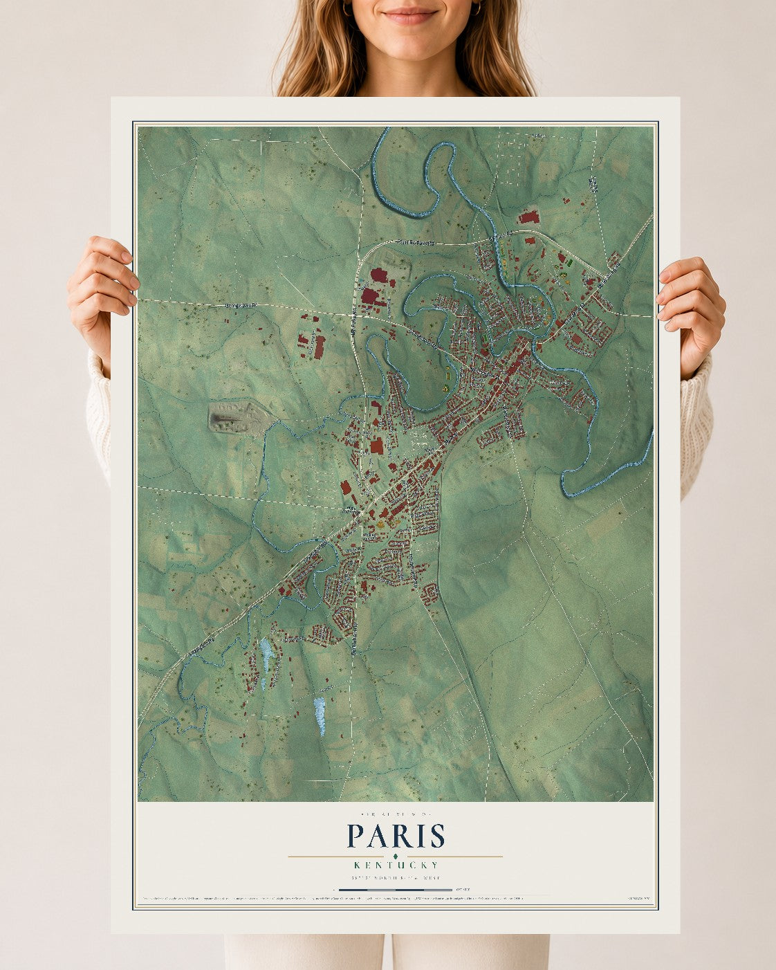 Map of Paris, Kentucky, 24 x 36 inch unframed archival matte print