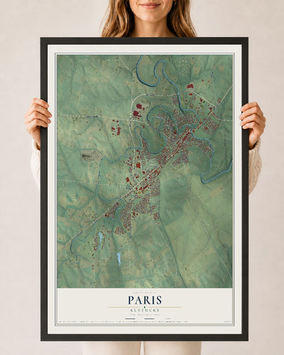 Map of Paris, Kentucky, 24 x 36 inch print in a black wood frame