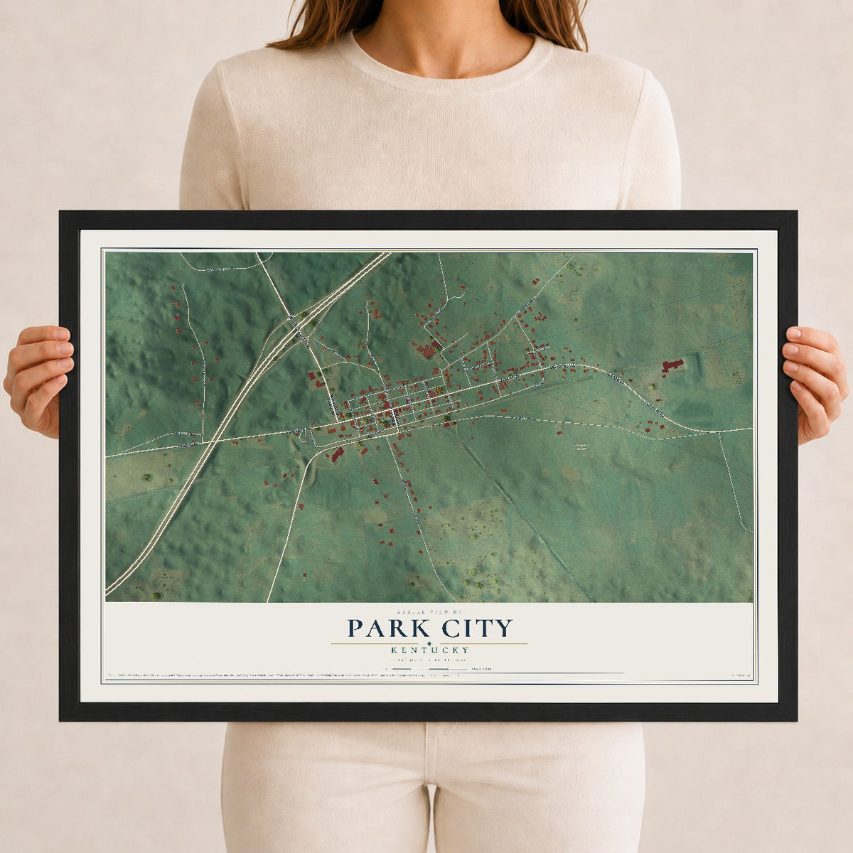 Map of Park City, Kentucky, 12 x 18 inch print in a black wood frame