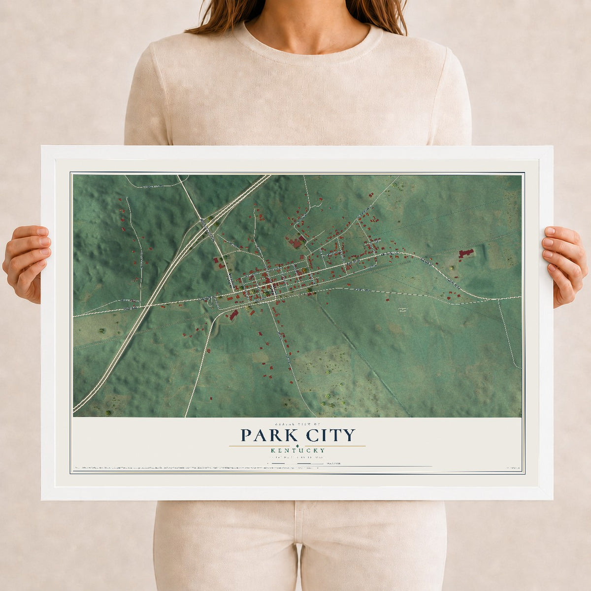 Map of Park City, Kentucky, 12 x 18 inch print in a white wood frame
