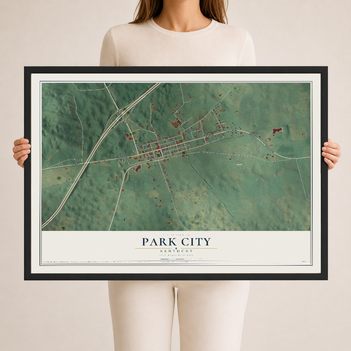 Map of Park City, Kentucky, 24 x 36 inch print in a black wood frame