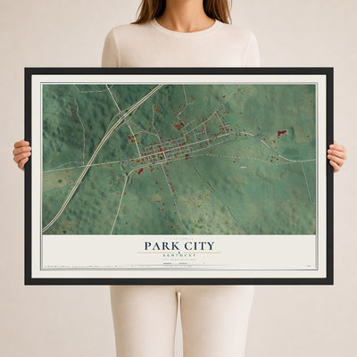 Map of Park City, Kentucky, 24 x 36 inch print in a black wood frame