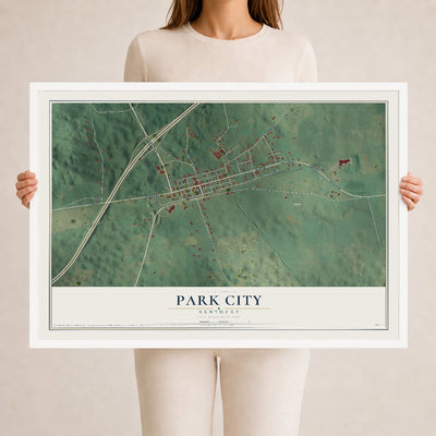 Map of Park City, Kentucky, 24 x 36 inch print in a white wood frame