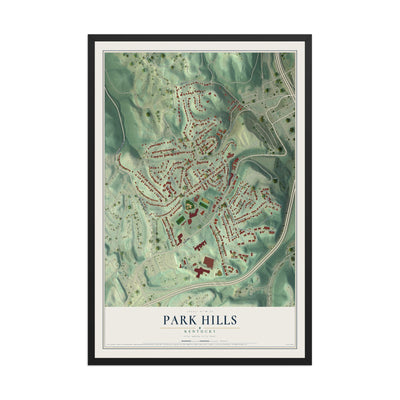 Map of Park Hills, Kentucky, 12 x 18 inch print in a black wood frame