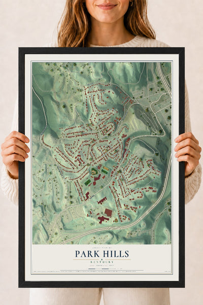 Map of Park Hills, Kentucky, 18 x 24 inch print in a black wood frame