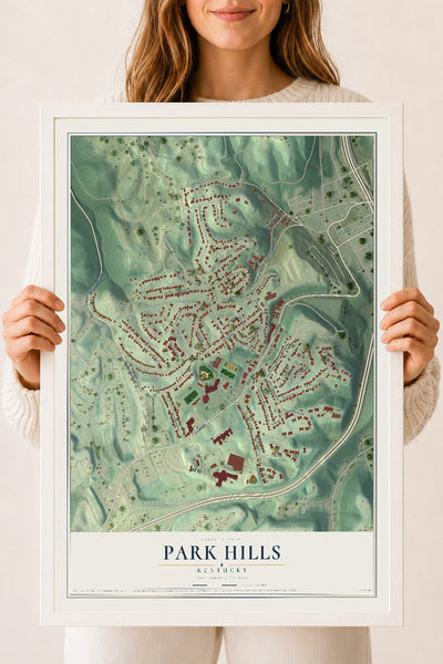 Map of Park Hills, Kentucky, 18 x 24 inch print in a white wood frame