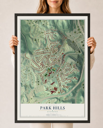 Map of Park Hills, Kentucky, 24 x 36 inch print in a black wood frame