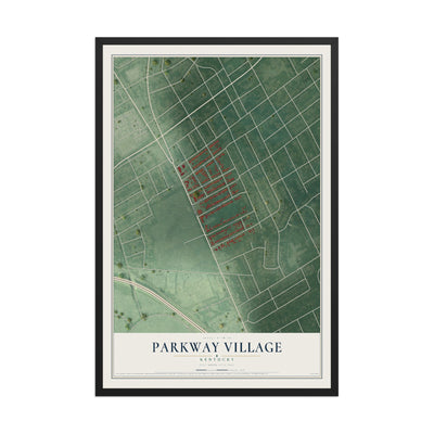 Map of Parkway Village, Kentucky, 12 x 18 inch print in a black wood frame