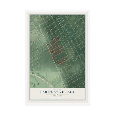 Map of Parkway Village, Kentucky, 12 x 18 inch print in a white wood frame