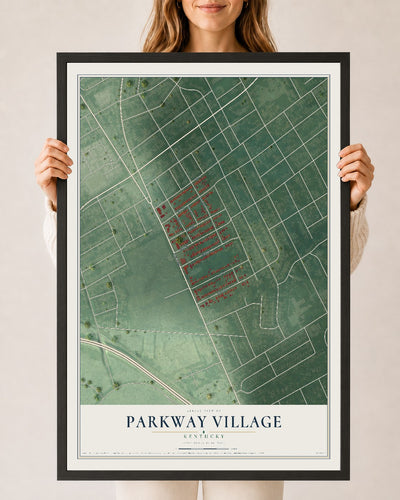 Map of Parkway Village, Kentucky, 24 x 36 inch print in a black wood frame