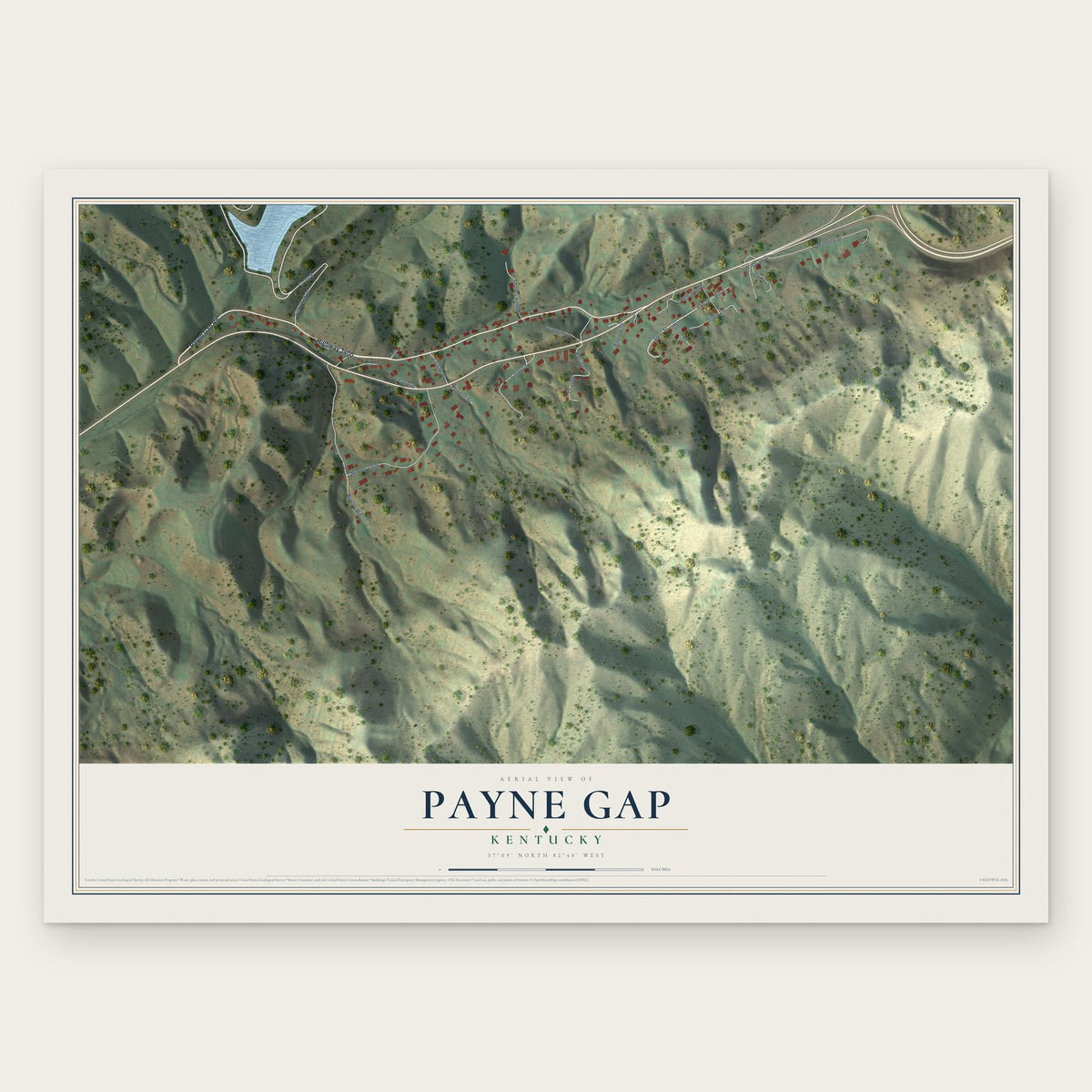 Payne Gap, Kentucky map print, the full design