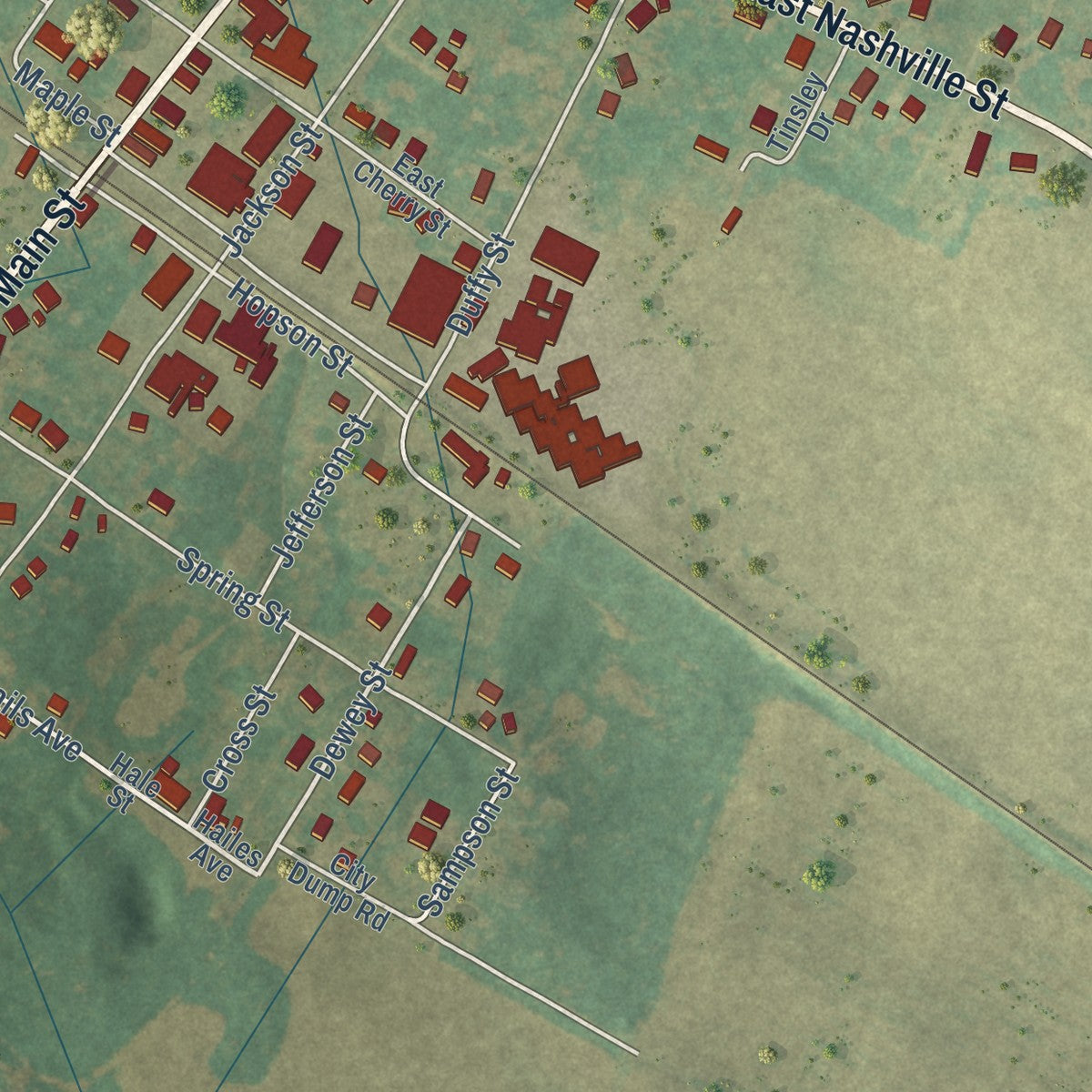 Close-up of the map of Pembroke, Kentucky print showing street and building detail