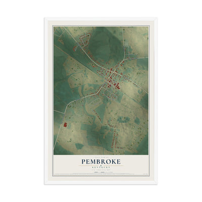 Map of Pembroke, Kentucky, 12 x 18 inch print in a white wood frame