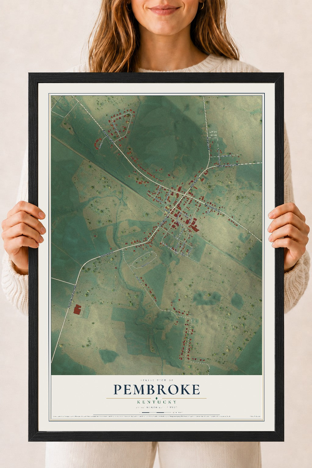 Map of Pembroke, Kentucky, 18 x 24 inch print in a black wood frame