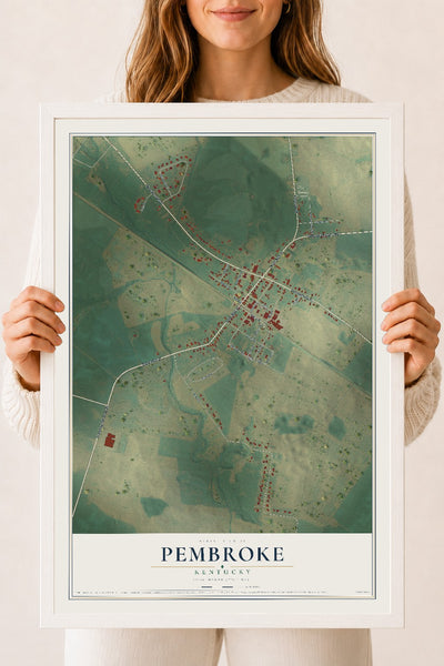 Map of Pembroke, Kentucky, 18 x 24 inch print in a white wood frame