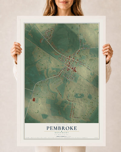 Map of Pembroke, Kentucky, 24 x 36 inch print in a white wood frame