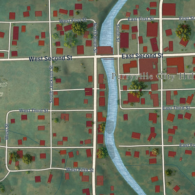 Close-up of the map of Perryville, Kentucky print showing street and building detail