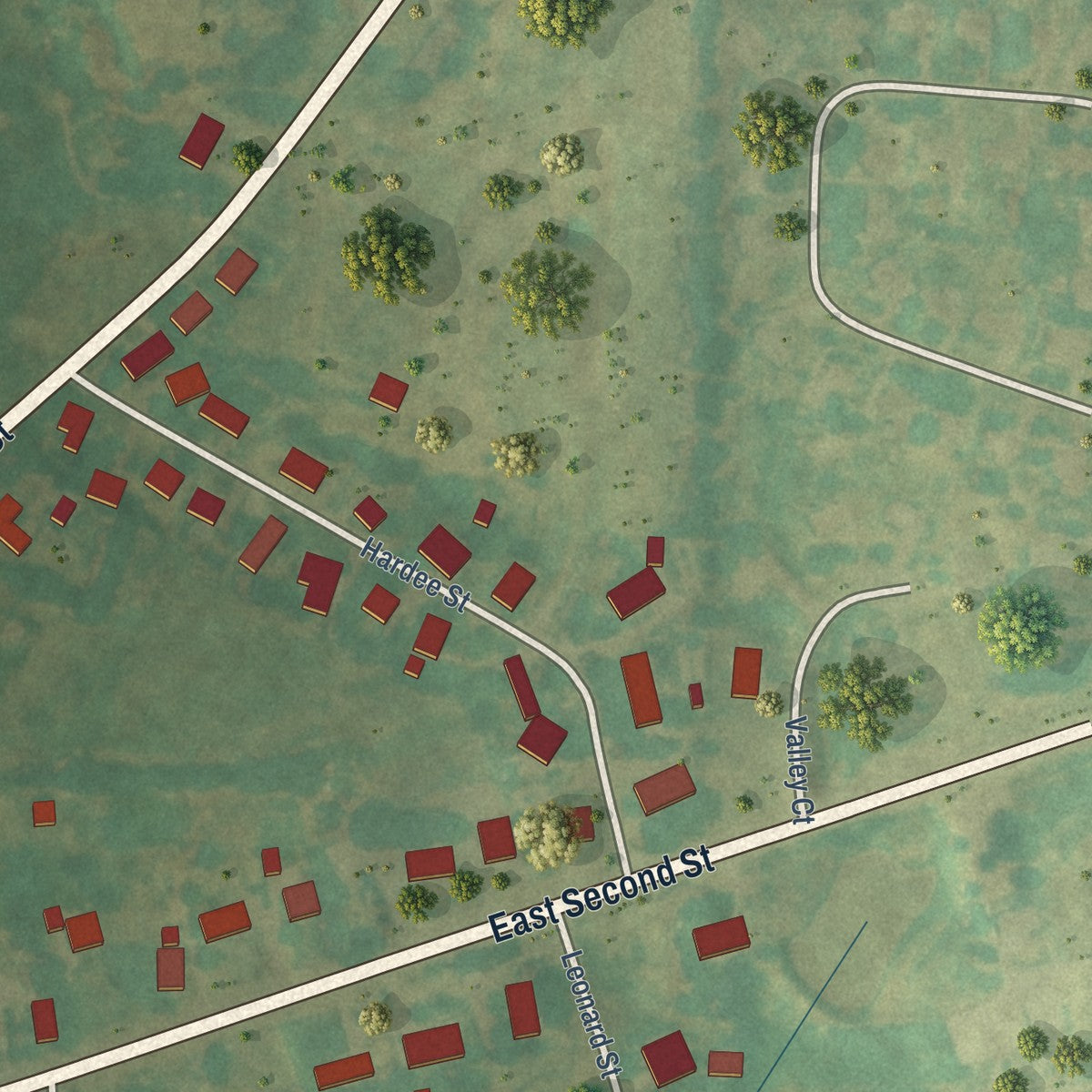 Second close-up of the map of Perryville, Kentucky print showing more streets and buildings
