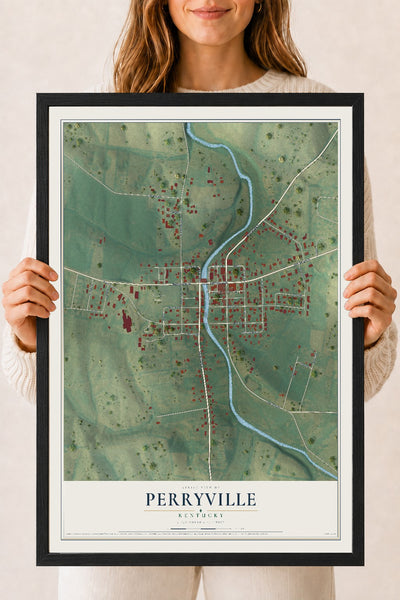 Map of Perryville, Kentucky, 18 x 24 inch print in a black wood frame