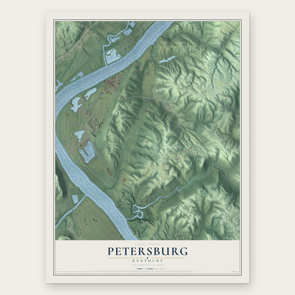Petersburg, Kentucky map print, the full design