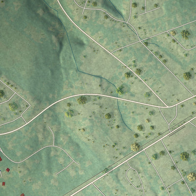 Close-up of the map of Pewee Valley, Kentucky print showing street and building detail