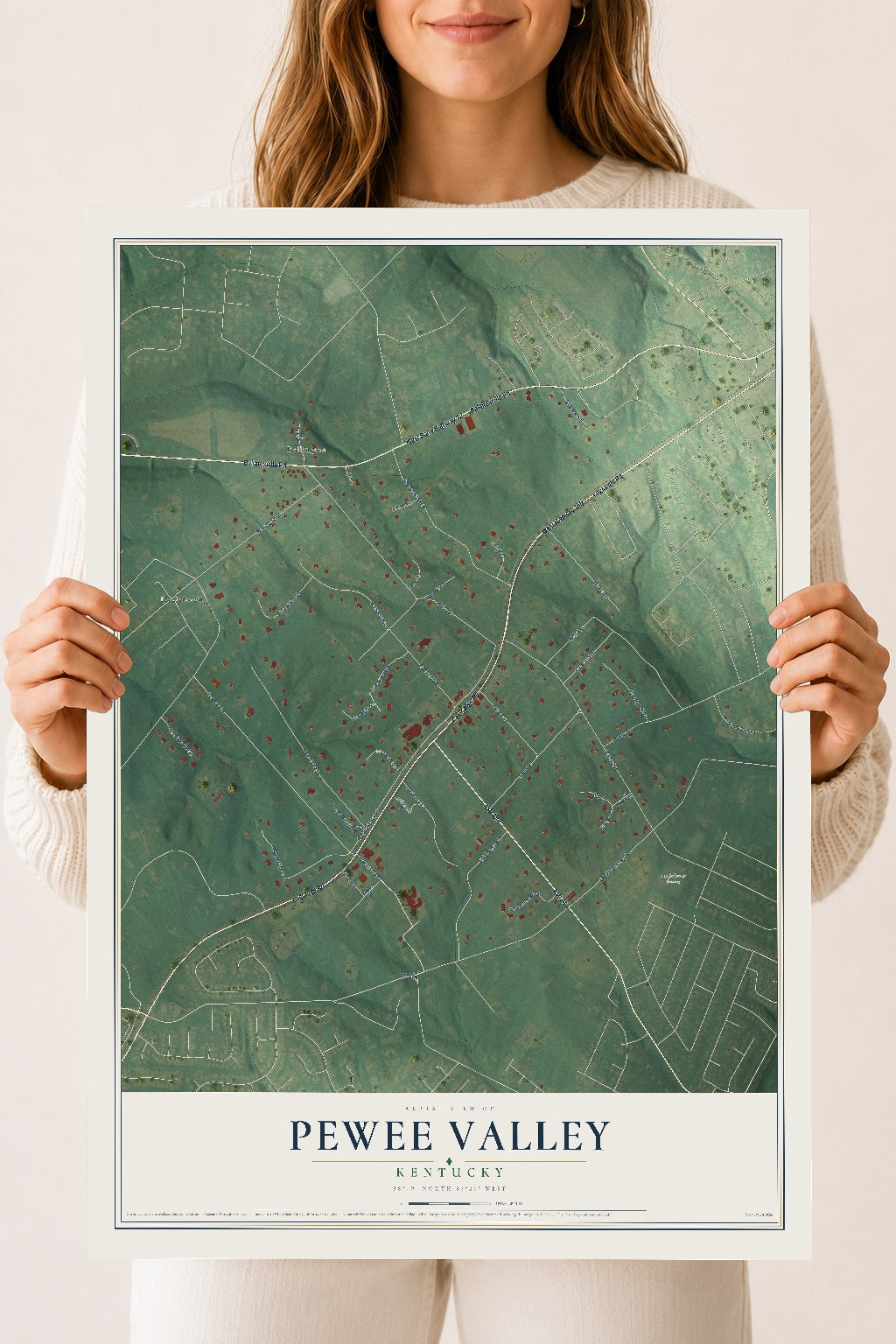 Map of Pewee Valley, Kentucky, 18 x 24 inch unframed archival matte print