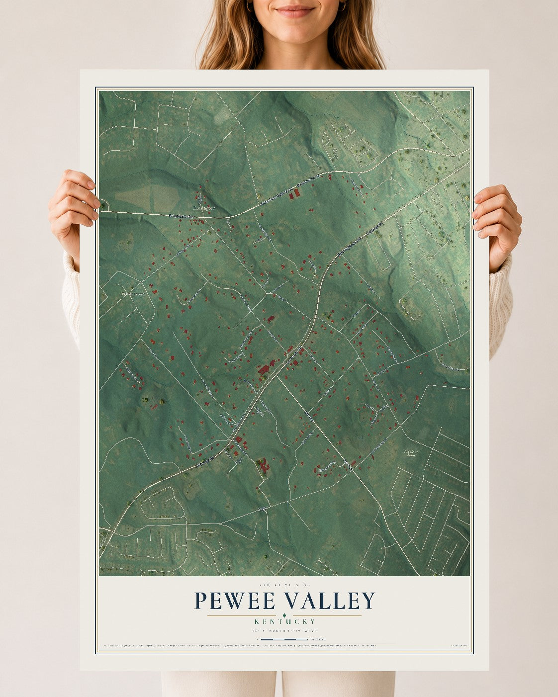 Map of Pewee Valley, Kentucky, 24 x 36 inch unframed archival matte print