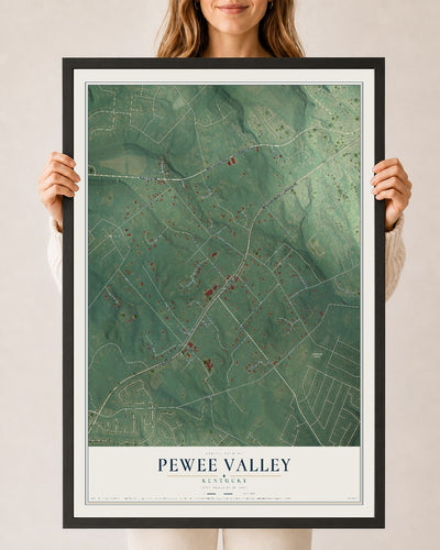 Map of Pewee Valley, Kentucky, 24 x 36 inch print in a black wood frame