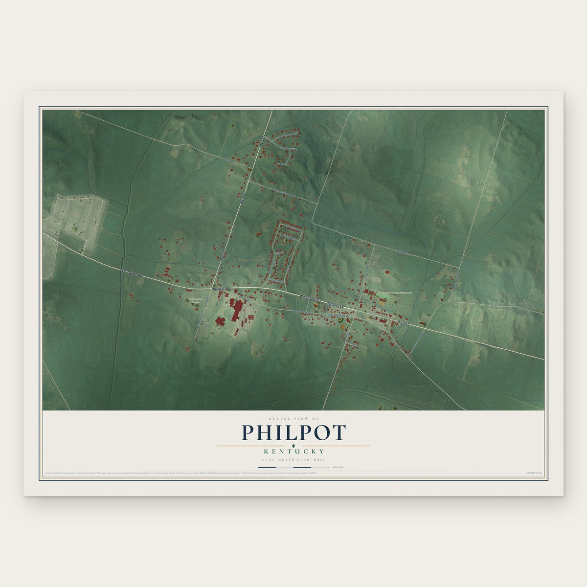 Philpot, Kentucky map print, the full design