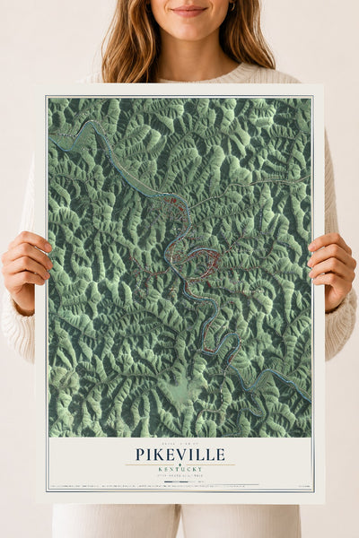 Map of Pikeville, Kentucky, 18 x 24 inch unframed archival matte print