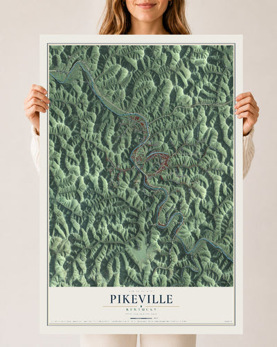 Map of Pikeville, Kentucky, 24 x 36 inch unframed archival matte print