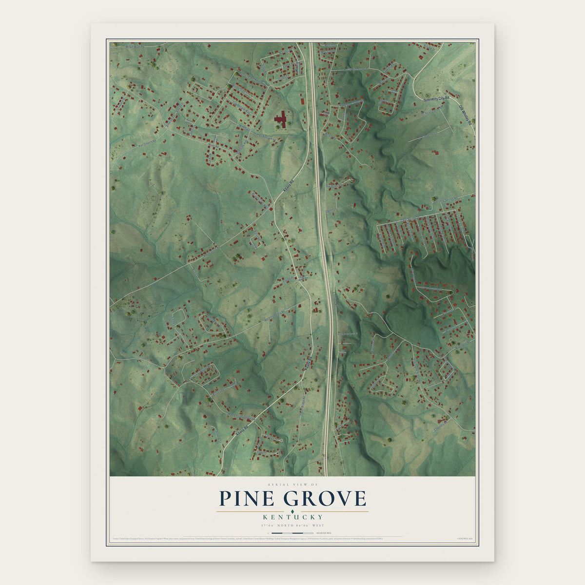 Pine Grove, Kentucky map print, the full design