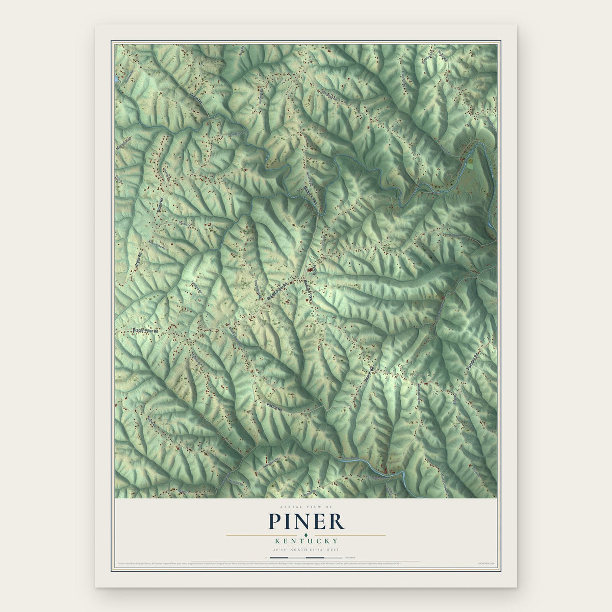 Piner, Kentucky map print, the full design