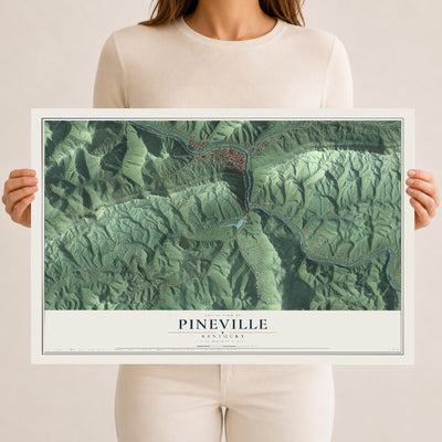 Map of Pineville, Kentucky, 12 x 18 inch unframed archival matte print