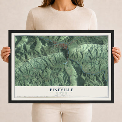 Map of Pineville, Kentucky, 12 x 18 inch print in a black wood frame