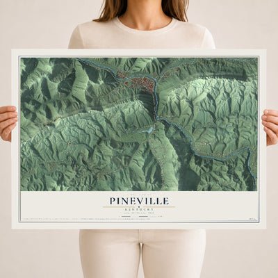Map of Pineville, Kentucky, 18 x 24 inch unframed archival matte print