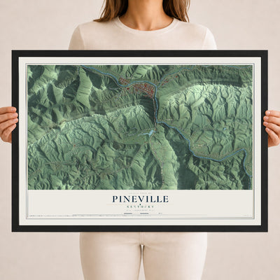 Map of Pineville, Kentucky, 18 x 24 inch print in a black wood frame